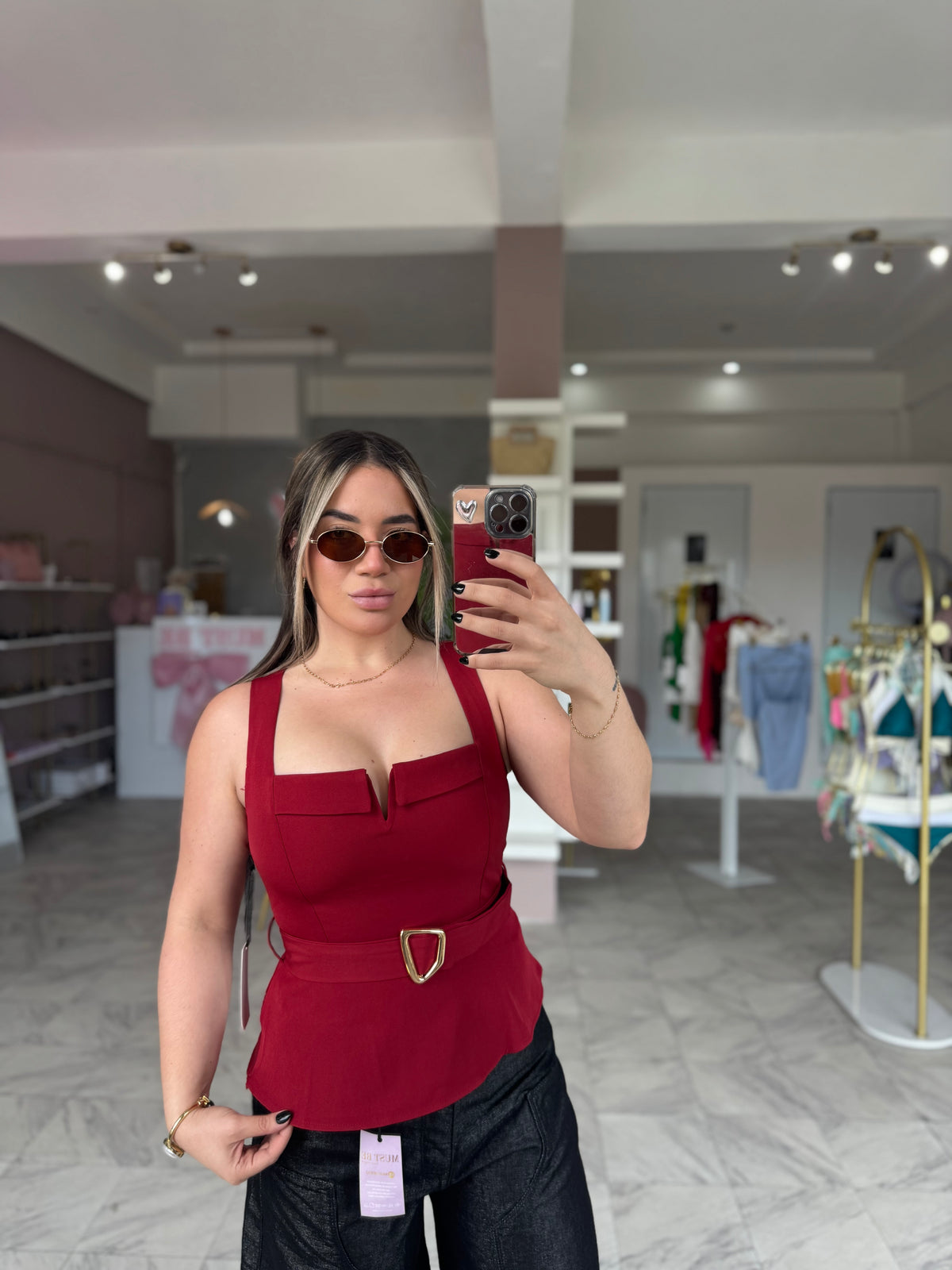 Belted peplum top
