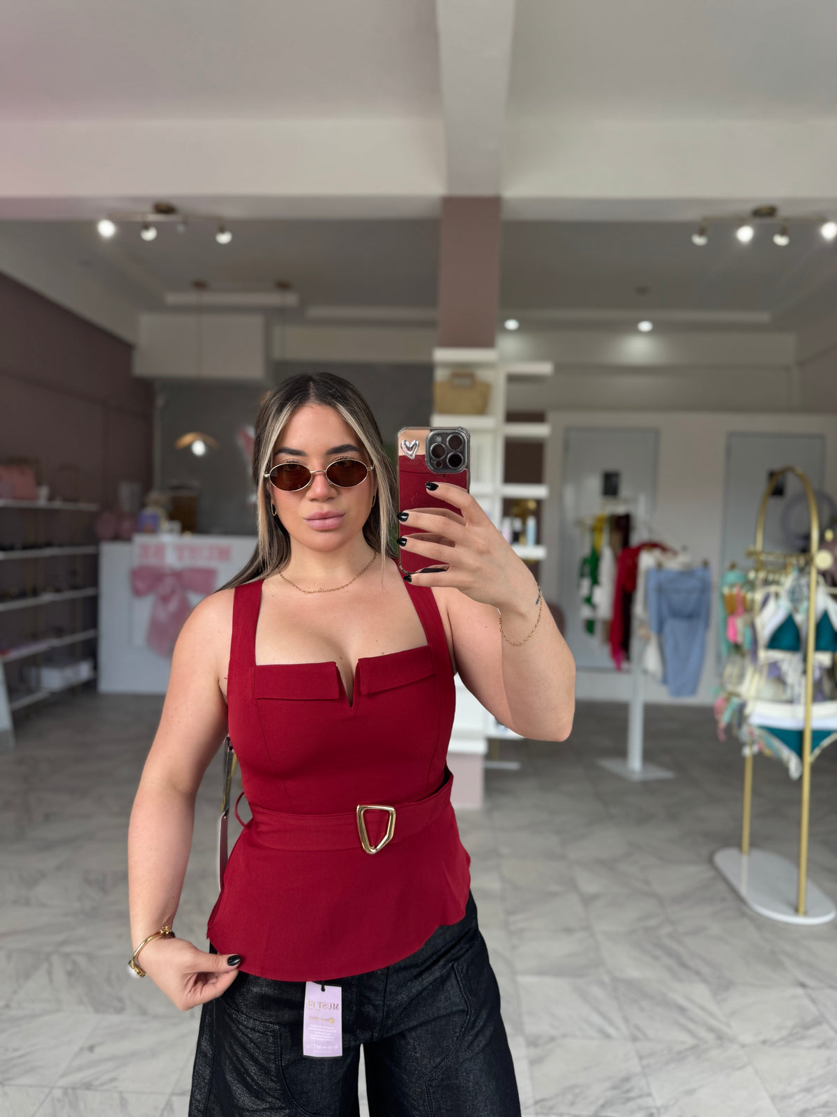 Belted peplum top